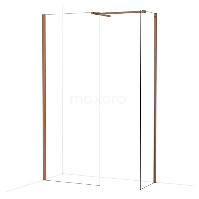 Douchewand met helder glas, gouden profiel en hoekige vorm, perfect als luxe badkameraccessoire.