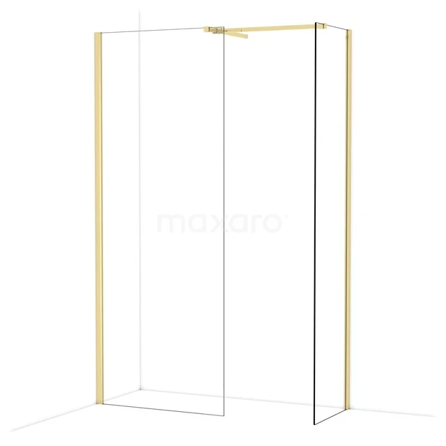 Diamond Walk-in shower | 80x50 cm Glanzend lichtgoud Clear glass 2 fixed walls IDB0805510GLG