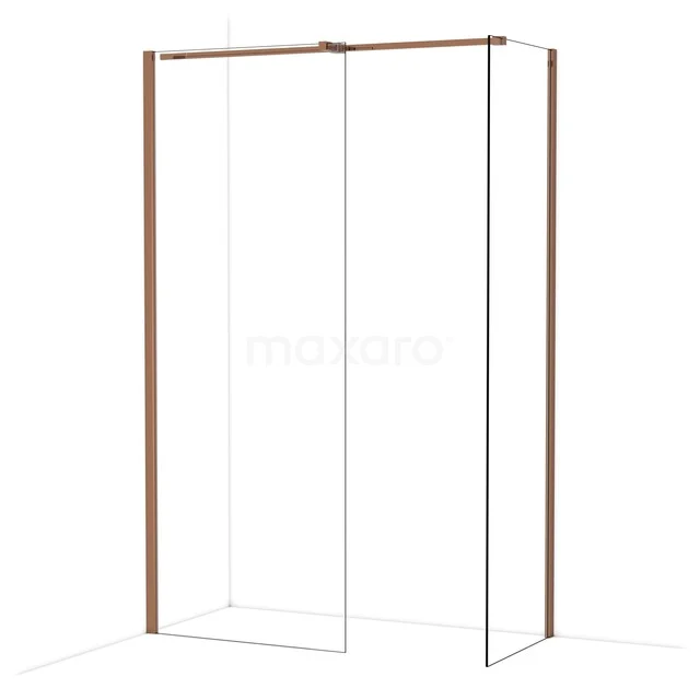 Diamond begehbare Dusche | 80x60 cm Glänzendes Kupfer 2 feste Wände IDB0806310GKP Duschwand mit Klarglas, dünnen schwarzen Rahmen und moderner Ästhetik, perfekt für eine stilvolle Badezimmergestaltung.