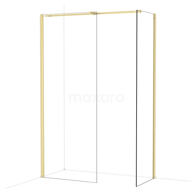 Goldene Duschwand mit transparentem Glas, schlankem Design und schlankem Rahmen, ideal für ein luxuriöses Badezimmer.