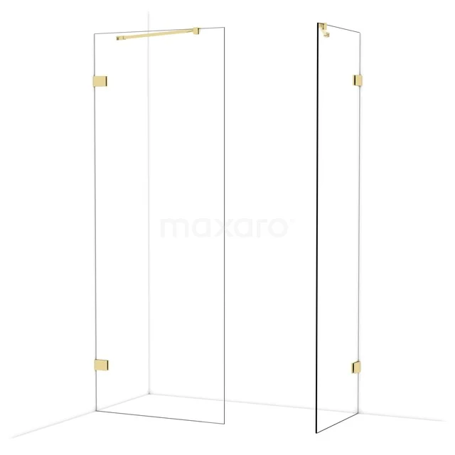 Diamond begehbare Dusche | 80x60 cm Glänzendes Hellgold 2 feste Wände IDB0806420GLG Transparente Glastuschwand mit goldfarbenen Scharnieren, perfekte Ergänzung zu einem modernen Badezimmer.