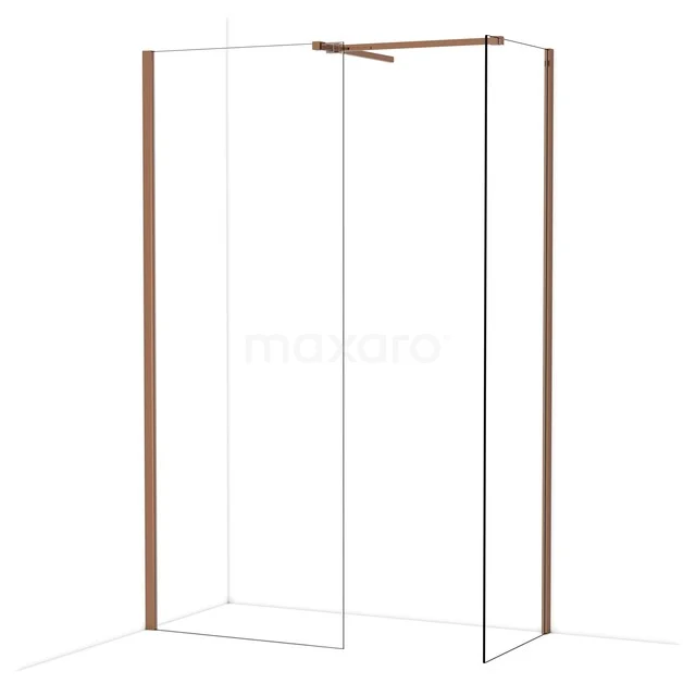 Diamond Walk-in shower | 80x60 cm Glanzend koper Clear glass 2 fixed walls IDB0806510GKP