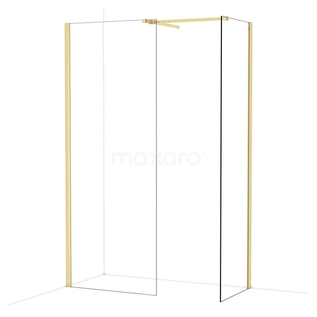 Begehbare Duschen IDB0806510GLG Duschkabine mit goldfarbenem Rahmen, Eck-Einstieg, Klarglas und minimalistischem Design für eine stilvolle Badezimmergestaltung.