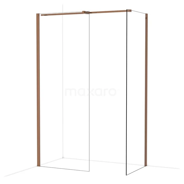 Diamond Walk-in shower | 80x70 cm Shiny copper Clear glass 2 fixed walls IDB0807310GKP Douchewand met minimalistisch ontwerp, helder glas en elegante messing profielen, perfect voor een strakke badkamerstijl.