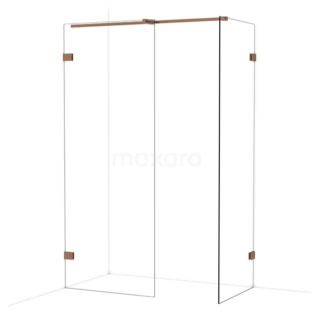 Diamond Walk-in shower | 80x70 cm Shiny copper Clear glass 2 fixed walls IDB0807320GKP Glazen douchewand met bronzen accenten, minimalistisch design, ideaal voor een moderne badkamer.