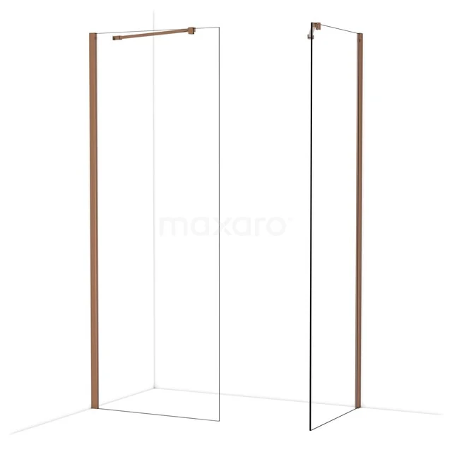 Diamond Walk-in shower | 80x70 cm Glanzend koper Clear glass 2 fixed walls IDB0807410GKP