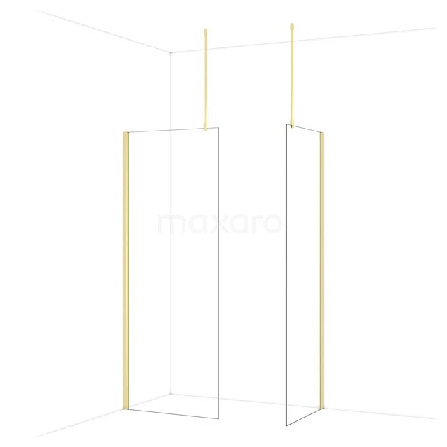 Weiße Aluminium-Duschwand mit goldenen Akzenten, modernes Design, perfekt als stilvolle Trennwand im Badezimmer.