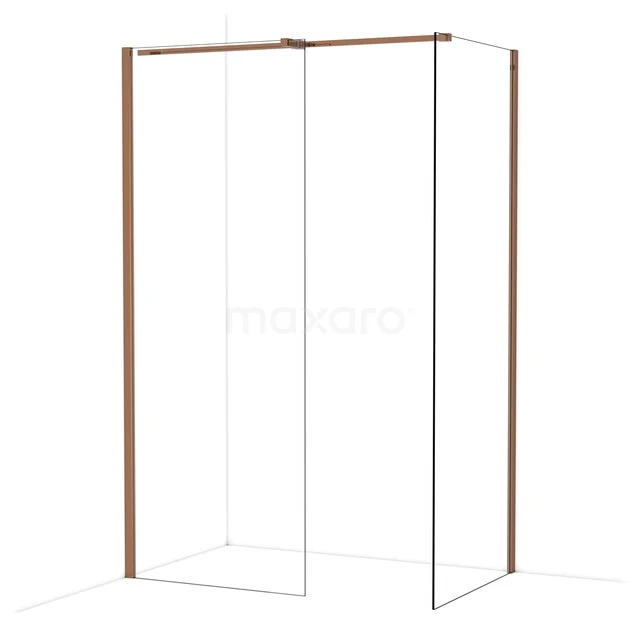 Douchewand Metallo 2-delig met koperkleurig frame en helder glas, modern design voor een stijlvolle badkamer.