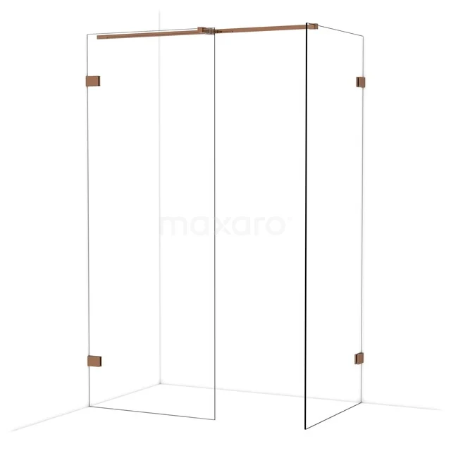 Diamond Inloopdouche | 80x80 cm Glanzend koper Helder glas 2 vaste wanden IDB0808320GKP