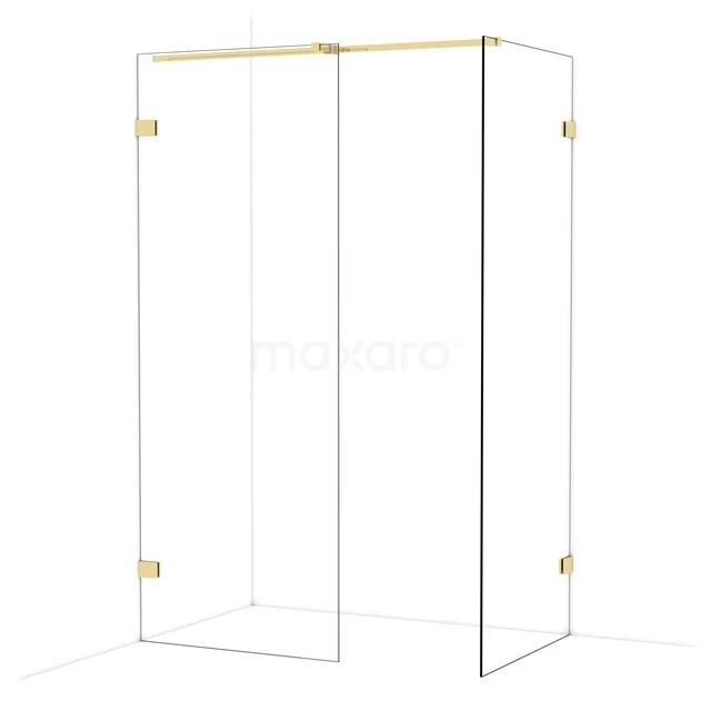 Diamond Inloopdouche | 80x80 cm Glanzend lichtgoud Helder glas 2 vaste wanden IDB0808320GLG