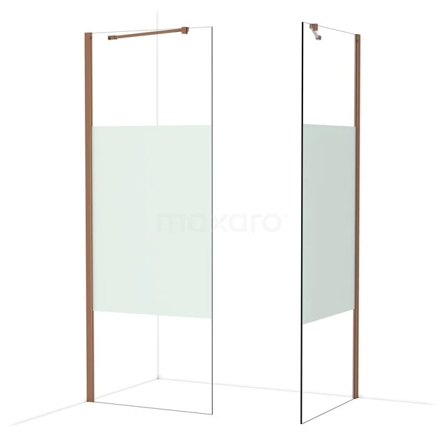 Diamond Inloopdouche | 80x80 cm Glanzend koper Helder met matte strook 2 vaste wanden IDB0808413GKP