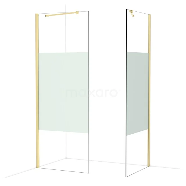 Goudkleurige douchewand met mat glazen paneel, modern design, ideaal voor stijlvolle badkamers.