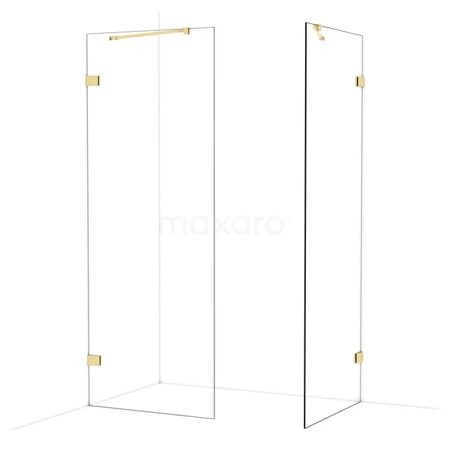 Diamond begehbare Dusche | 80x80 cm Glänzendes Hellgold 2 feste Wände IDB0808420GLG Glas Duschwand mit Gold Scharnieren, minimalistisches Design, ideal für eine moderne Badezimmer Einrichtung.