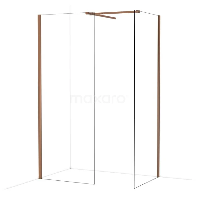 Diamond Walk-in shower | 80x80 cm Shiny copper Clear glass 2 fixed walls IDB0808510GKP Douchewand transparant glas met koperkleurige profielen, modern design voor badkamerinrichting.