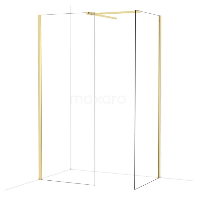 Diamond Walk-in shower | 80x80 cm Shiny light gold Clear glass 2 fixed walls IDB0808510GLG Shower wall with a gold-coloured frame, modern design and clear glass. Perfect for a stylish and luxurious bathroom.