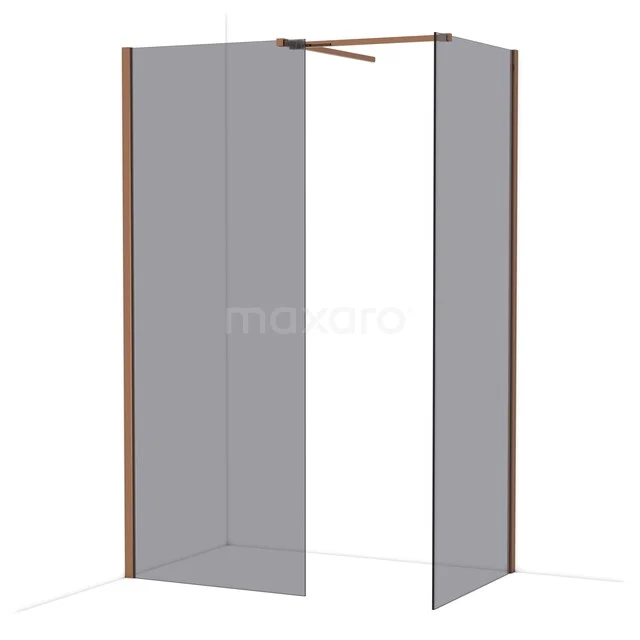 Douchewand Loft, hoekopstelling, matglas, koperkleurig frame, modern design voor een stijlvolle badkamer.