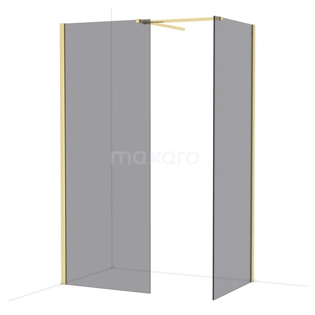 Golden shower wall with frosted glass, angular shape and minimalist design, ideal for a luxurious and modern bathroom decor.