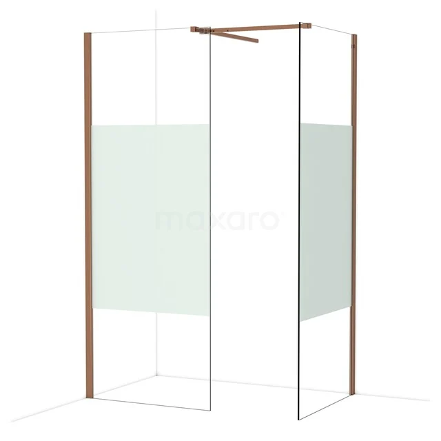 Diamond Inloopdouche | 80x80 cm Glanzend koper Helder met matte strook 2 vaste wanden IDB0808513GKP Diamond Inloopdouche | 80x80 cm Glanzend koper Helder met matte strook 2 vaste wanden IDB0808513GKP