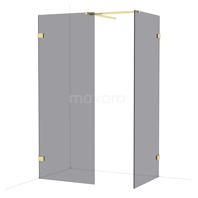 Diamond Walk-in shower | 80x80 cm Shiny light gold Smoke glass 2 fixed walls IDB0808521GLG Shower wall with matte gold frame, clear glass and corner design; stylish and modern bathroom solution.