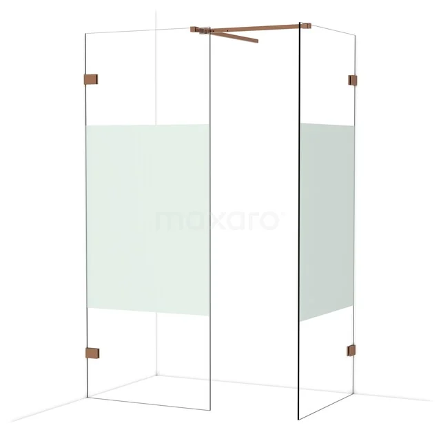 Diamond Inloopdouche | 80x80 cm Glanzend koper Helder met matte strook 2 vaste wanden IDB0808523GKP