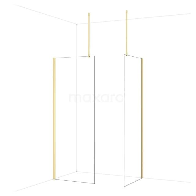 Diamond Inloopdouche | 80x80 cm Glanzend lichtgoud Helder glas 2 vaste wanden IDB0808910GLG