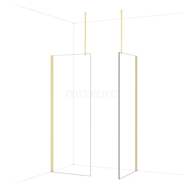 Diamond Walk-in shower | 80x80 cm Shiny light gold Clear glass 2 fixed walls IDB0808910GLG Minimalist white-gold shower screen, aluminium frame, modern design; ideal addition to a stylish bathroom.
