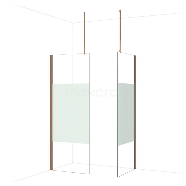 Diamond begehbare Dusche | 80x80 cm Glänzendes Kupfer 2 feste Wände IDB0808913GKP Duschwand mit Klarglas und Holzprofilen, minimalistisches Design, perfekt für ein modernes Badezimmer.