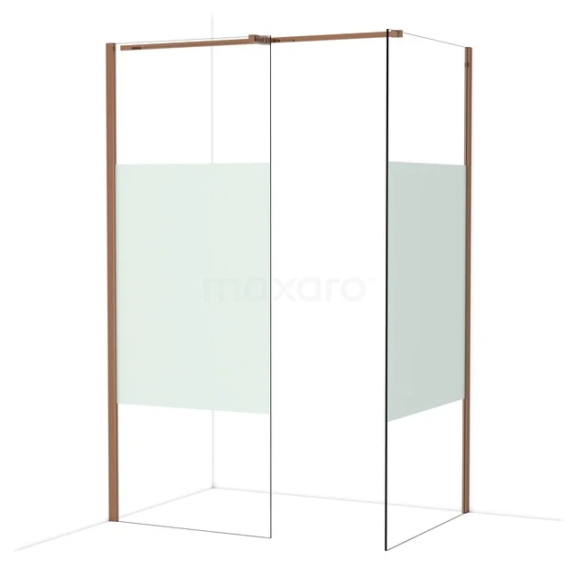 Douchehoek met koperkleurig frame, matglas details en strakke lijnen, ideaal voor een stijlvolle en moderne badkamer.