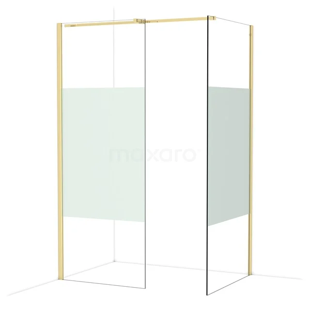 Begehbare Duschen IDB0809313GLG Goldene Duschwand mit minimalistischem Design, Klarglas und matten Streifen, perfekt für einen modernen Badezimmerstil.