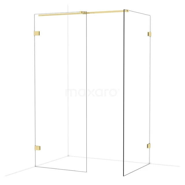 Diamond Walk-in shower | 90x80 cm Shiny light gold Clear glass 2 fixed walls IDB0809320GLG Luxury glass shower wall with gold accents, modern design for a stylish bathroom.