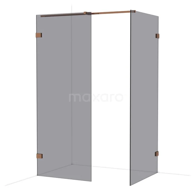 Diamond Walk-in shower | 90x80 cm Shiny copper Smoke glass 2 fixed walls IDB0809321GKP Glazen douchewand met hoekopstelling, mat zwart profiel en stijlvolle minimalistische details, ideaal voor moderne badkamers.