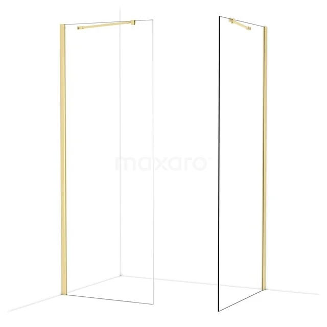 Diamond Walk-in shower | 90x80 cm Glanzend lichtgoud Clear glass 2 fixed walls IDB0809410GLG