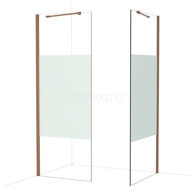 Diamond begehbare Dusche | 90x80 cm Glänzendes Kupfer 2 feste Wände IDB0809413GKP Duschwand mit kupferfarbenen Profilen, Glasdesign mit Milchglasstreifen, modern und stilvoll für das Badezimmer.