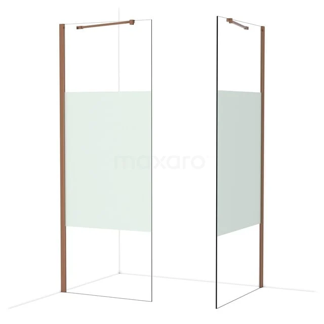 Diamond Inloopdouche | 90x80 cm Glanzend koper Helder met matte strook 2 vaste wanden IDB0809413GKP Diamond Inloopdouche | 90x80 cm Glanzend koper Helder met matte strook 2 vaste wanden IDB0809413GKP