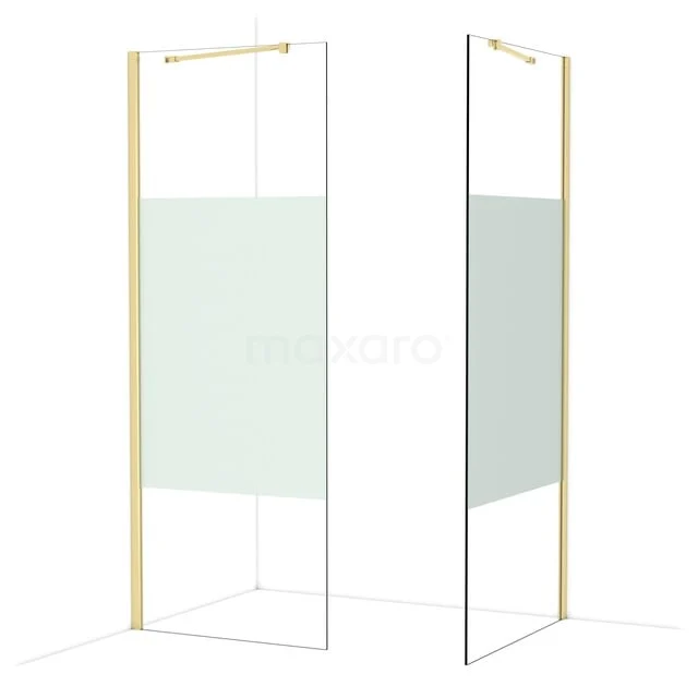 Diamond Walk-in shower | 90x80 cm Glanzend lichtgoud Clear with matt strip 2 fixed walls IDB0809413GLG