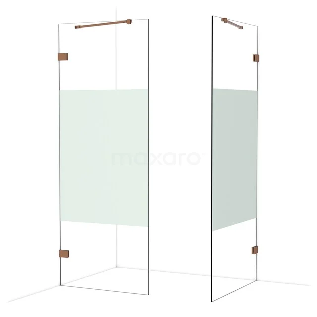 Diamond Inloopdouche | 90x80 cm Glanzend koper Helder met matte strook 2 vaste wanden IDB0809423GKP Diamond Inloopdouche | 90x80 cm Glanzend koper Helder met matte strook 2 vaste wanden IDB0809423GKP