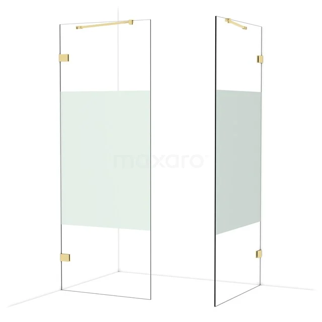 Goudkleurige glaspanelen met matte strook, luxe douchewand van de Elegance-serie voor een stijlvolle badkamerinrichting.