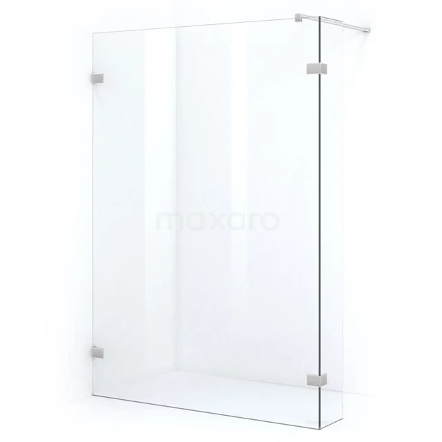 Clear glass shower screen with silver fixings, modern look, ideal for a minimalist bathroom.