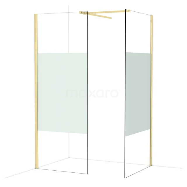 Diamond Walk-in shower | 90x80 cm Glanzend lichtgoud Clear with matt strip 2 fixed walls IDB0809513GLG