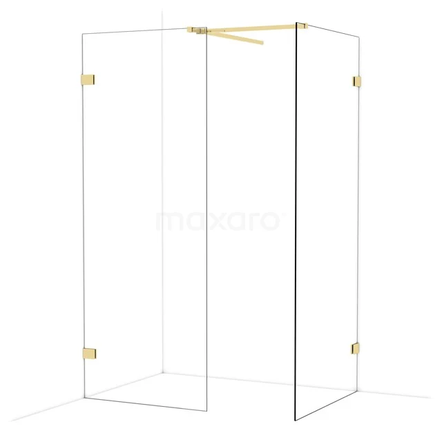 Diamond Walk-in shower | 90x80 cm Glanzend lichtgoud Clear glass 2 fixed walls IDB0809520GLG