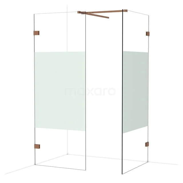 Diamond Walk-in shower | 90x80 cm Glanzend koper Clear with matt strip 2 fixed walls IDB0809523GKP