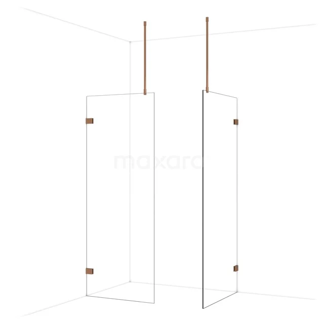 Diamond begehbare Dusche | 90x80 cm Glänzendes Kupfer 2 feste Wände IDB0809920GKP Glas Duschwand mit Kupferdetails und minimalistischem Design, perfekt für ein modernes Badezimmer.