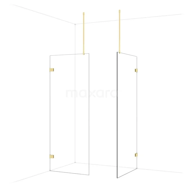 Transparente Glastür mit goldfarbenen Scharnieren, elegantes Design ideal für ein modernes Badezimmer.