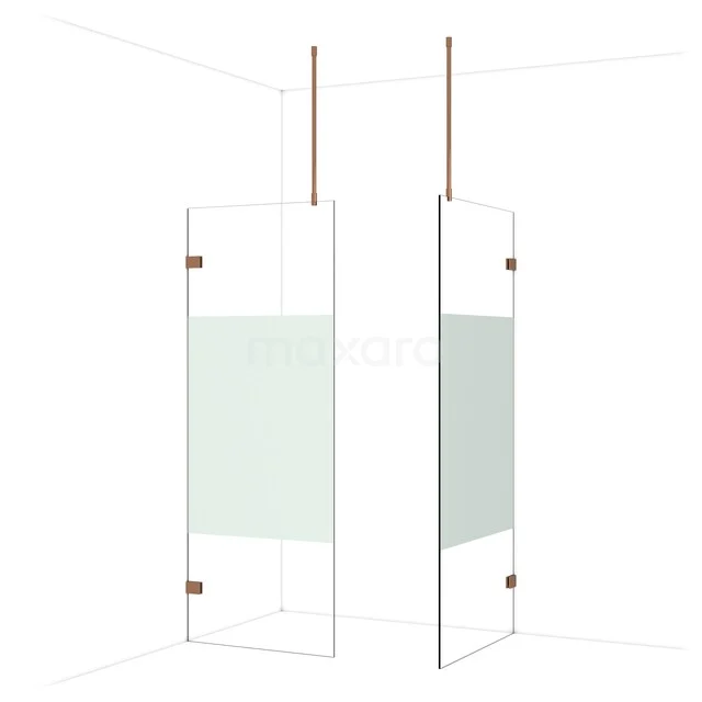 Diamond Walk-in shower | 90x80 cm Glanzend koper Clear with matt strip 2 fixed walls IDB0809923GKP
