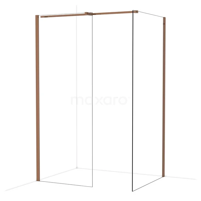 Diamond Inloopdouche | 100x80 cm Glanzend koper Helder glas 2 vaste wanden IDB0810310GKP