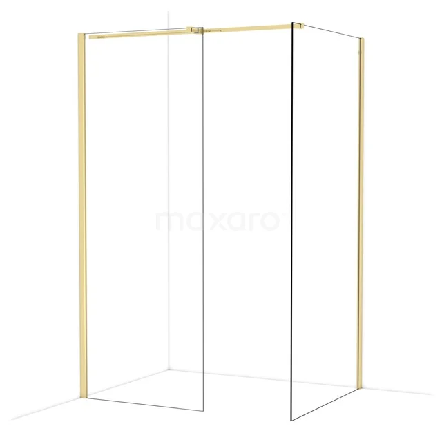 Weißes und goldfarbenes begehbares Duschrahmen aus Aluminium, minimalistisches Design, ideal für moderne Bäder.