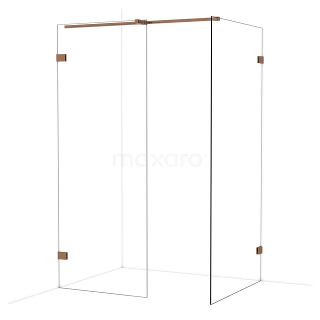 Diamond Walk-in shower | 100x80 cm Glanzend koper Clear glass 2 fixed walls IDB0810320GKP