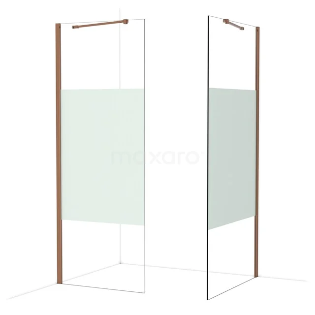 Diamond begehbare Dusche | 100x80 cm Glänzendes Kupfer 2 feste Wände IDB0810413GKP Duschwand mit kupferfarbenen Details, teilweise satiniertes Glas, modernes Design und geeignet für luxuriöse Badezimmergestaltung.