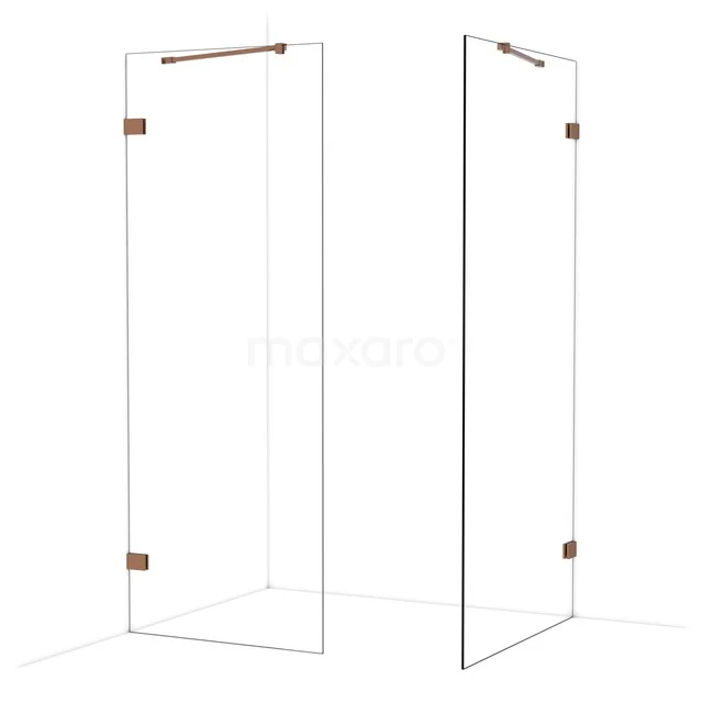 Diamond begehbare Dusche | 100x80 cm Glänzendes Kupfer 2 feste Wände IDB0810420GKP Duschwand in transparentem Glas mit minimalistischem Design und Messingscharnieren, ideal für moderne Bäder.