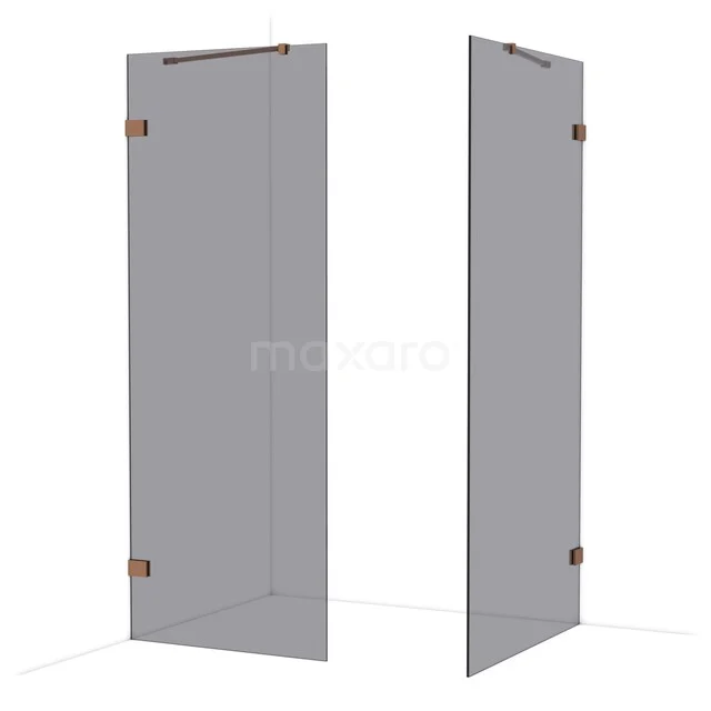 Glazen douchewand met minimalistisch design, helder glas en mat zwarte scharnieren, ideaal voor moderne badkamerstijl.